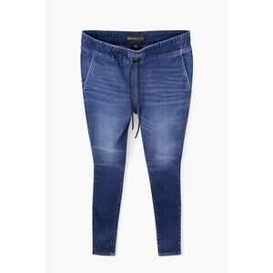 MCKAYLA Blue Slim Drawstring Waist Denim Jeans Solid Slash Back Pockets Women's